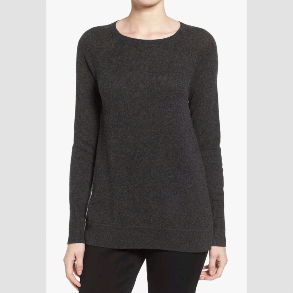 Halogen Zip Back Crewneck Cashmere Sweater